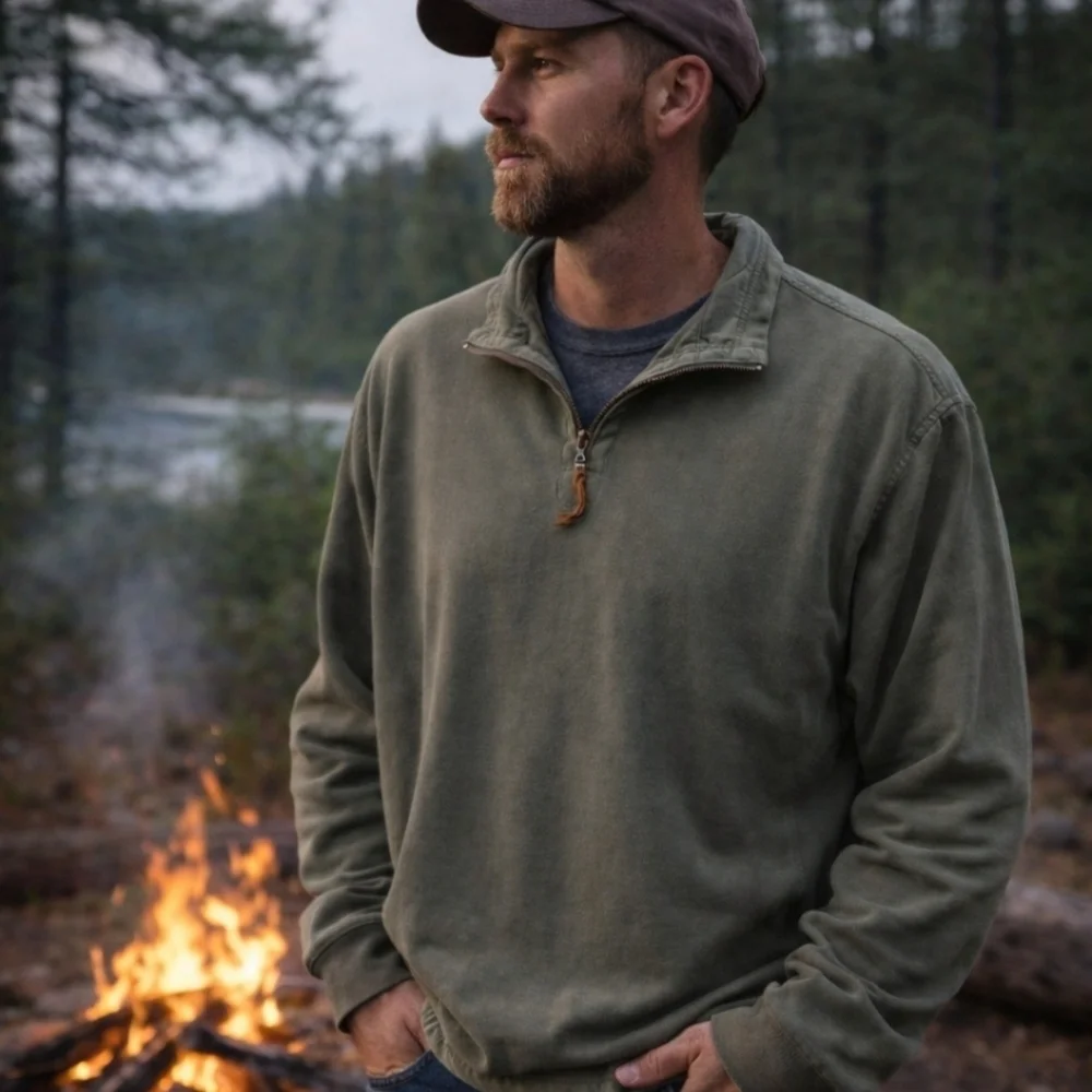 True Grit Quarter Zip Pullover XL Olive Green Embroidered Logo Casual Outdoor